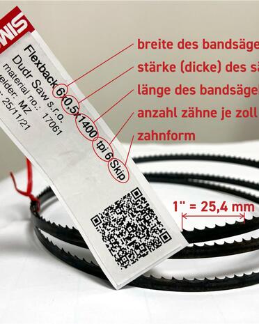 Produktaufkleber. Was bedeuten die Angaben auf dem Bandsägeblatt?